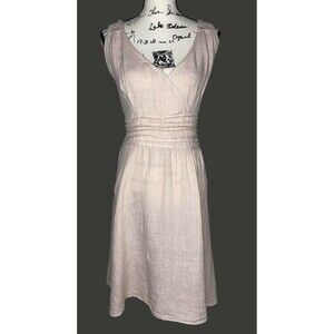 S&F 2005 Linen Midi Dress Women SM Powder Pink Crochet Trim Fairy Whimsy Flowy